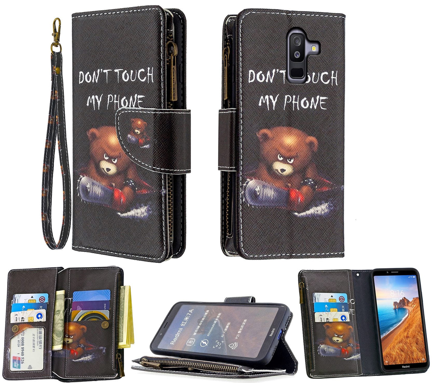 Samsung Galaxy J8 Case Wallet Cover Black
