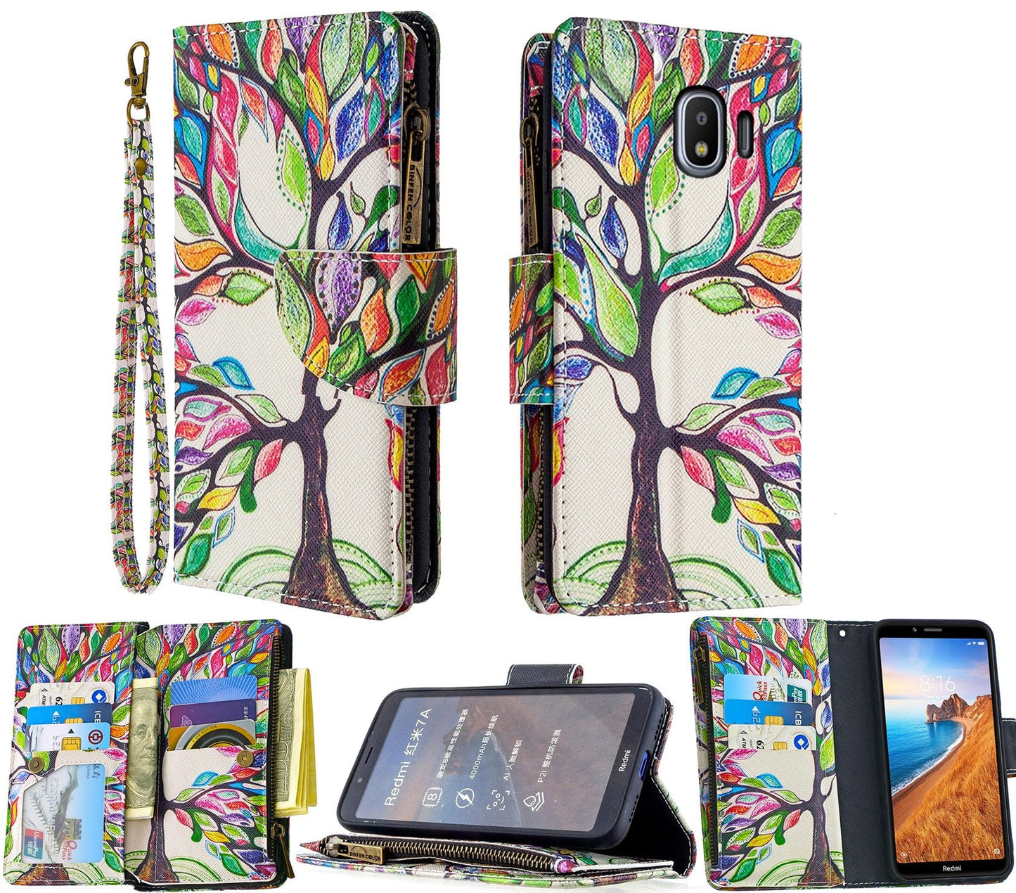 Samsung Galaxy J4 Case Wallet Cover Green