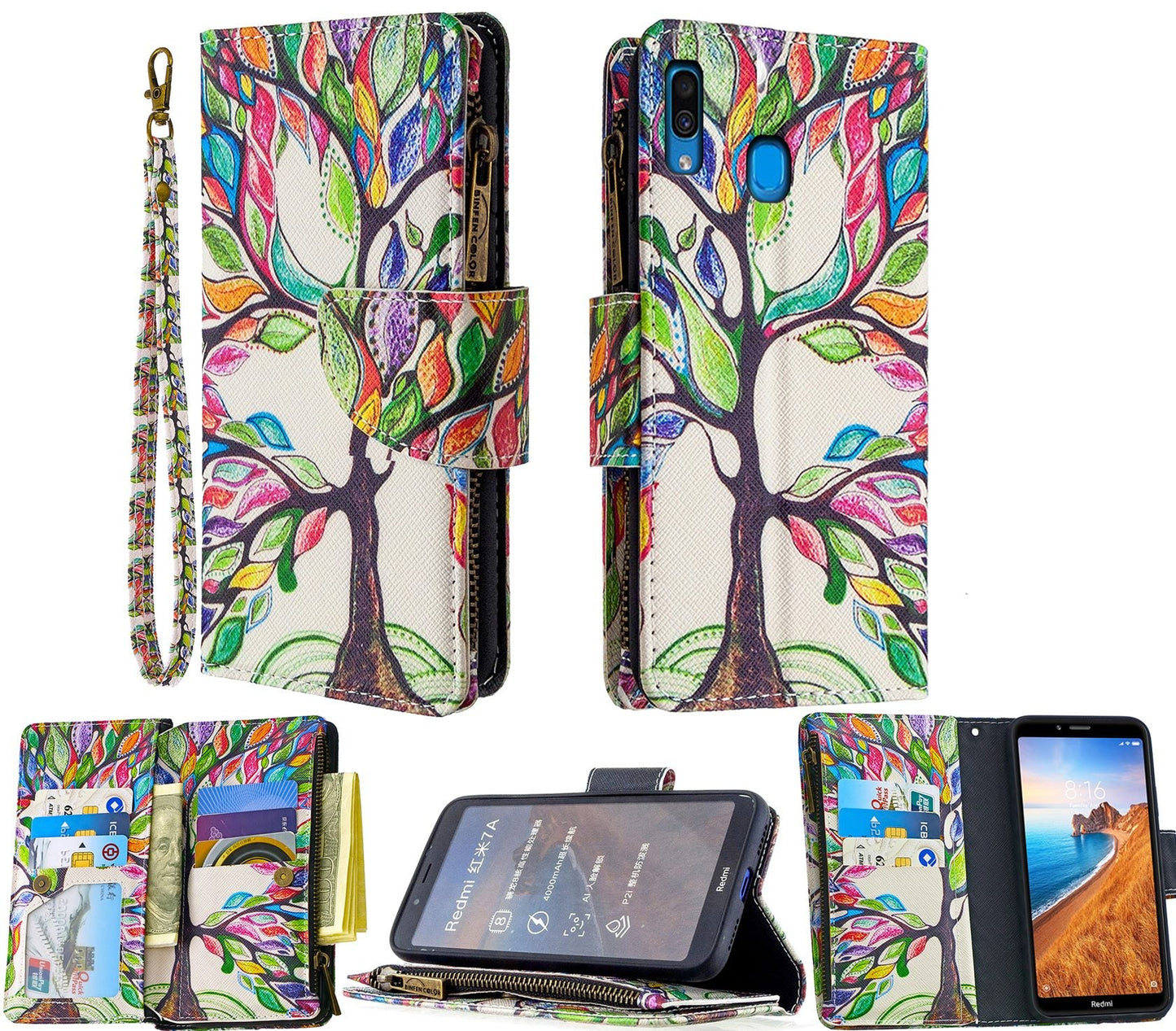 Samsung Galaxy A20 Case Wallet Cover Green