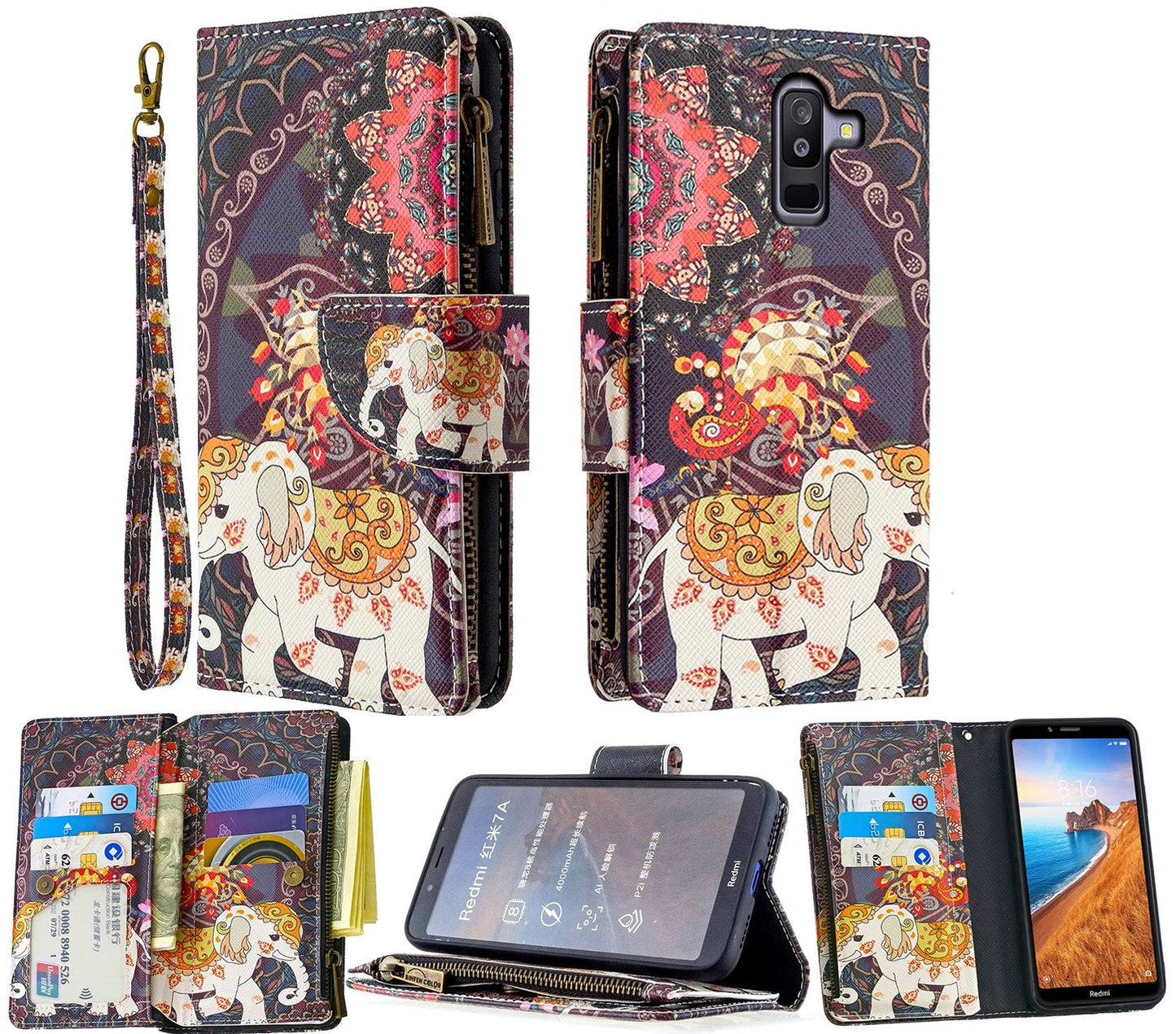 Samsung Galaxy J8 Case Wallet Cover Elephant