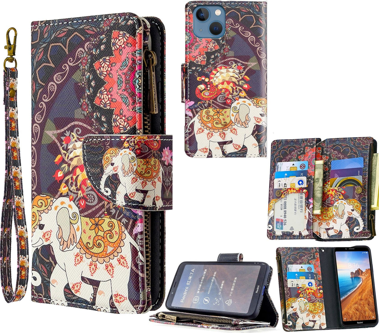 Iphone 14 Plus Case Wallet Cover Elephant