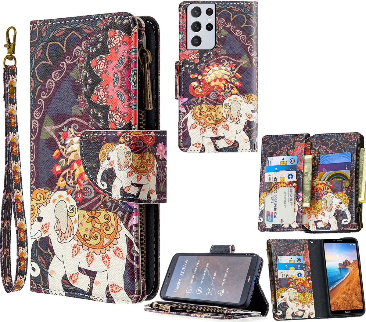 Samsung Galaxy S22 Ultra Case Wallet Cover Elephant
