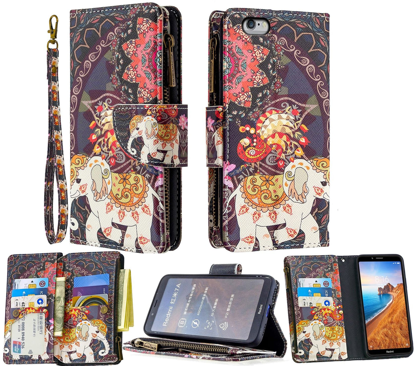 iPhone 7 Case Wallet Cover Elephant
