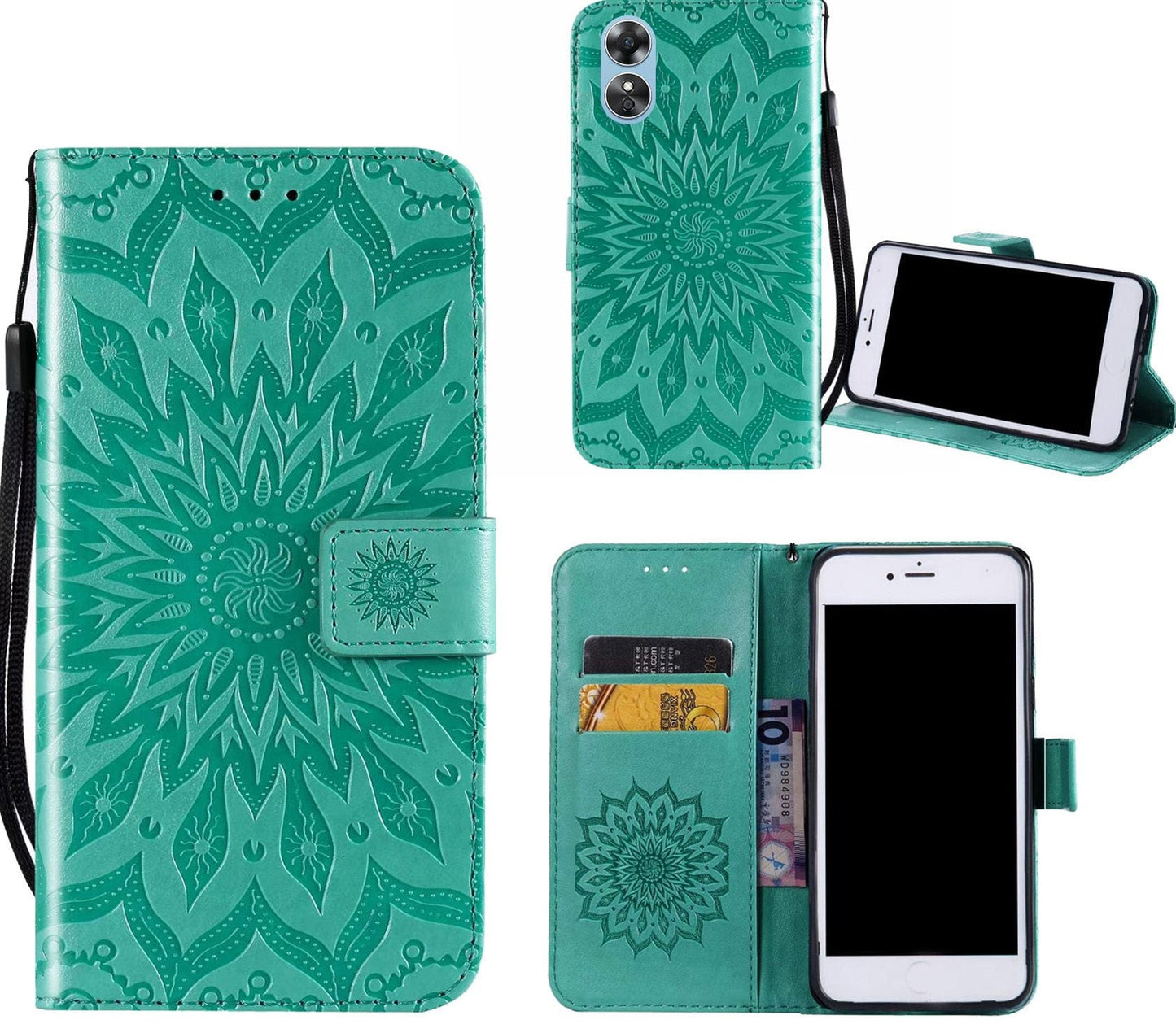 Oppo A17 Case Wallet Cover Green