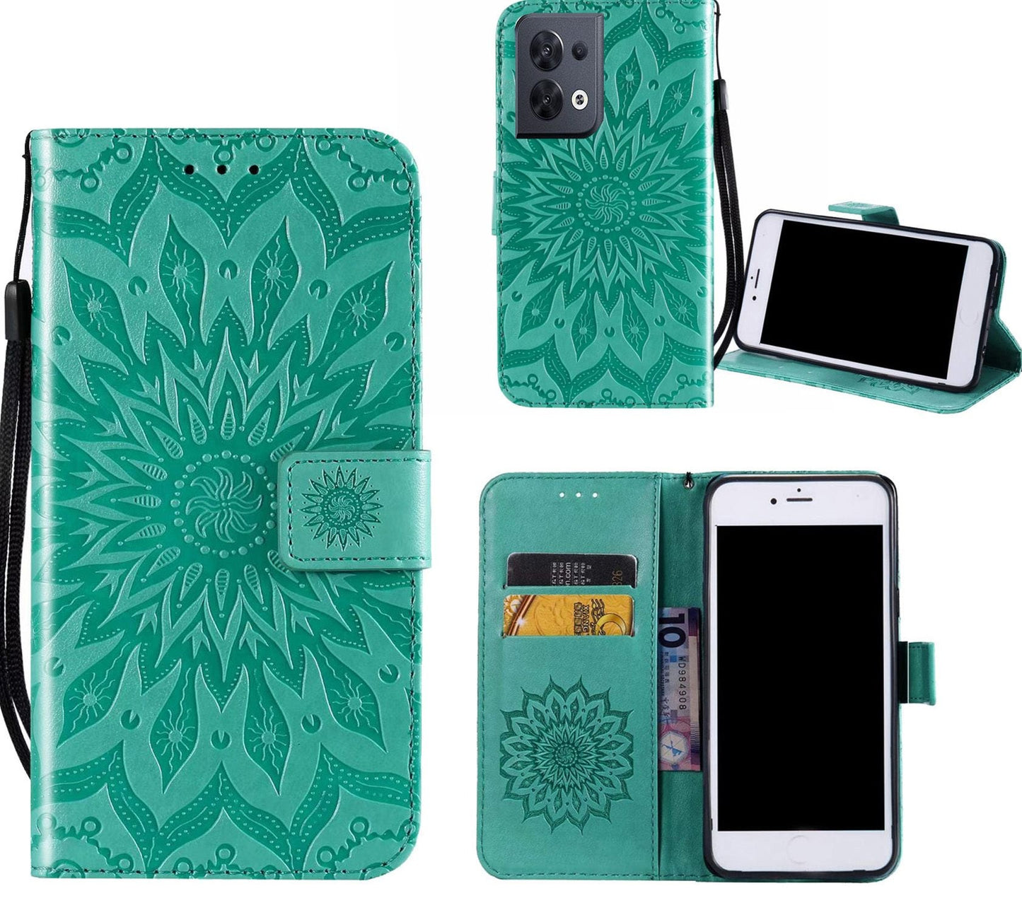 Oppo Reno 8 Case Wallet Cover Green