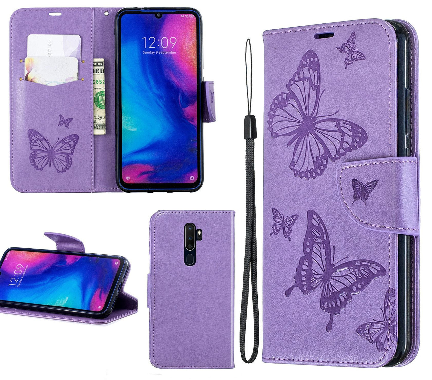 Oppo A5 Case Wallet Cover Purple