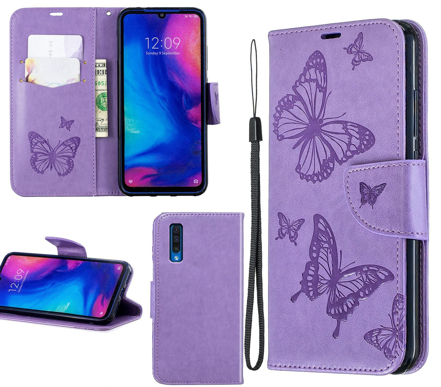 Samsung Galaxy A70 Case Wallet Cover Purple