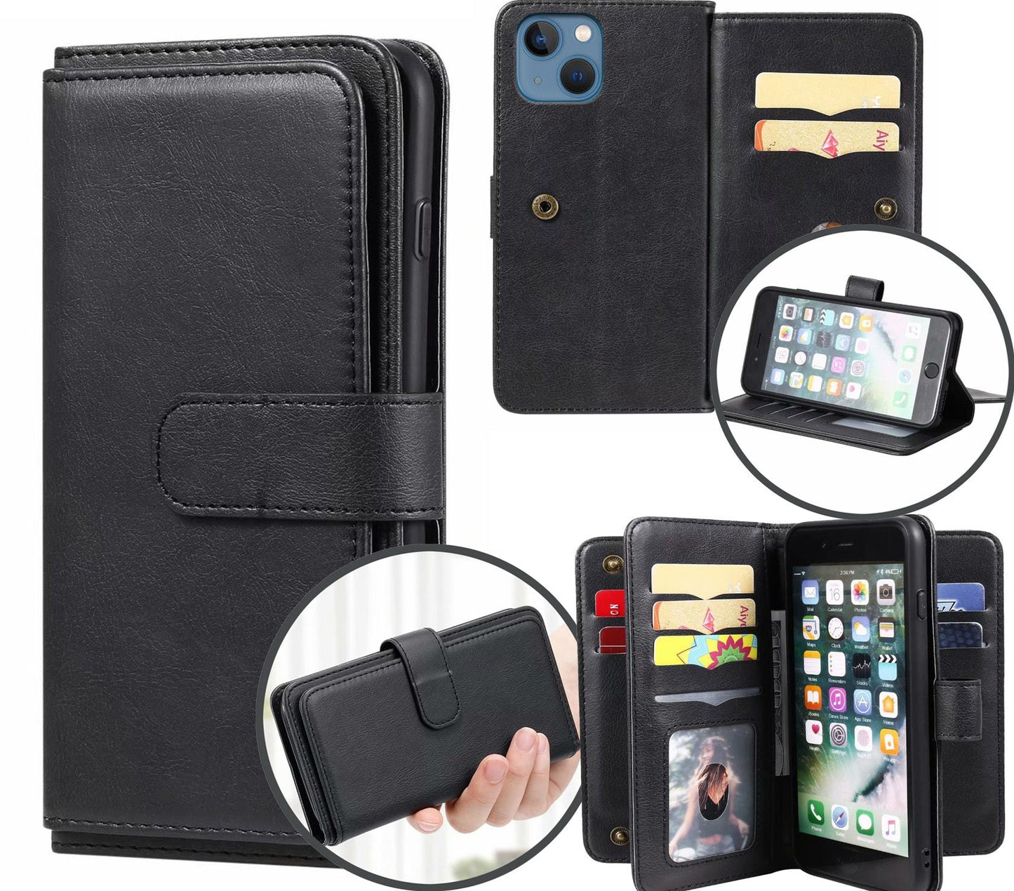 iPhone 13 Case Wallet Cover Black