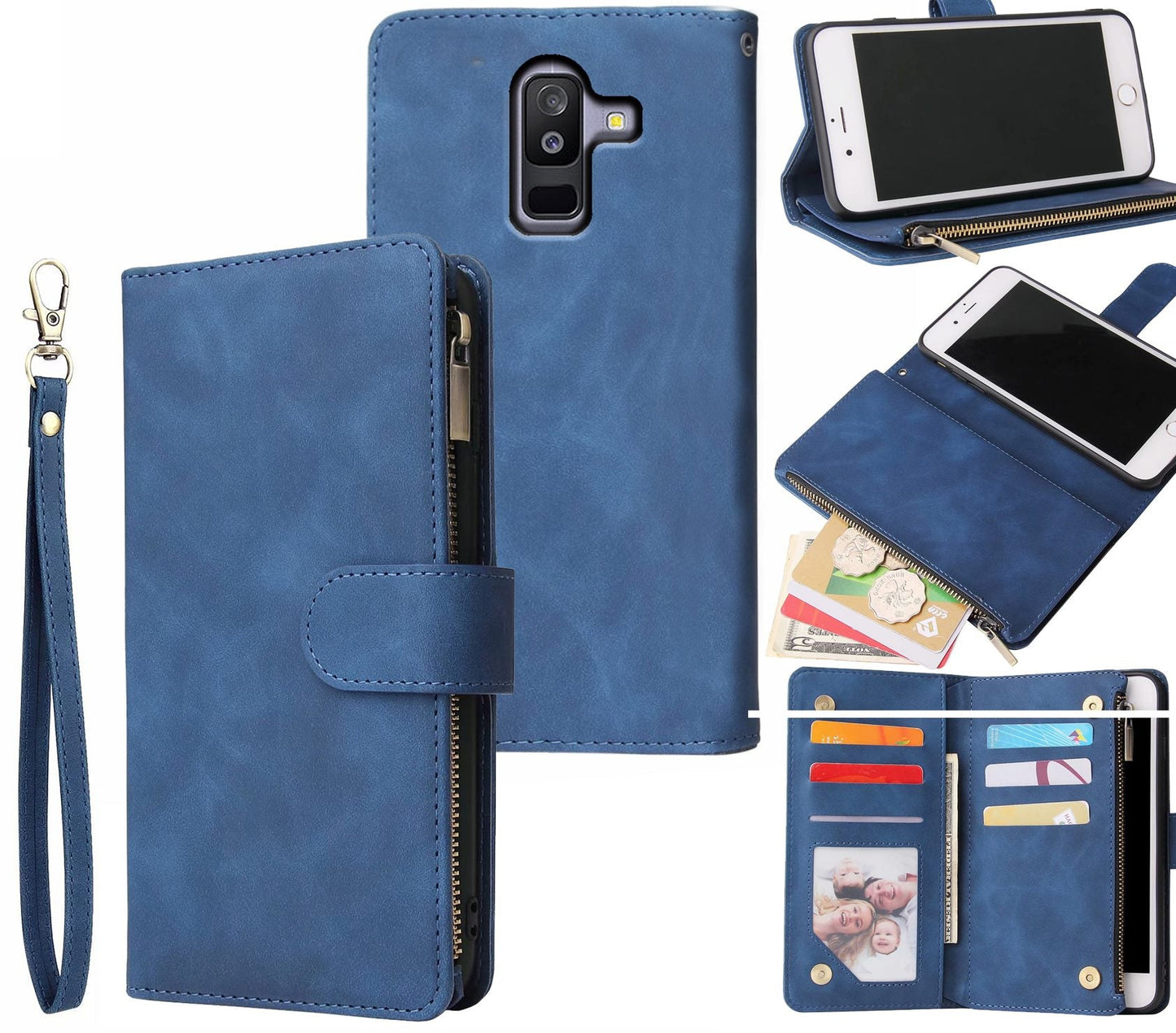 Samsung Galaxy J8 Case Wallet Cover Blue