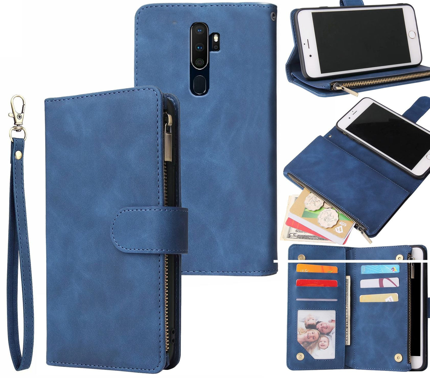 Oppo A9 Case Wallet Cover Blue