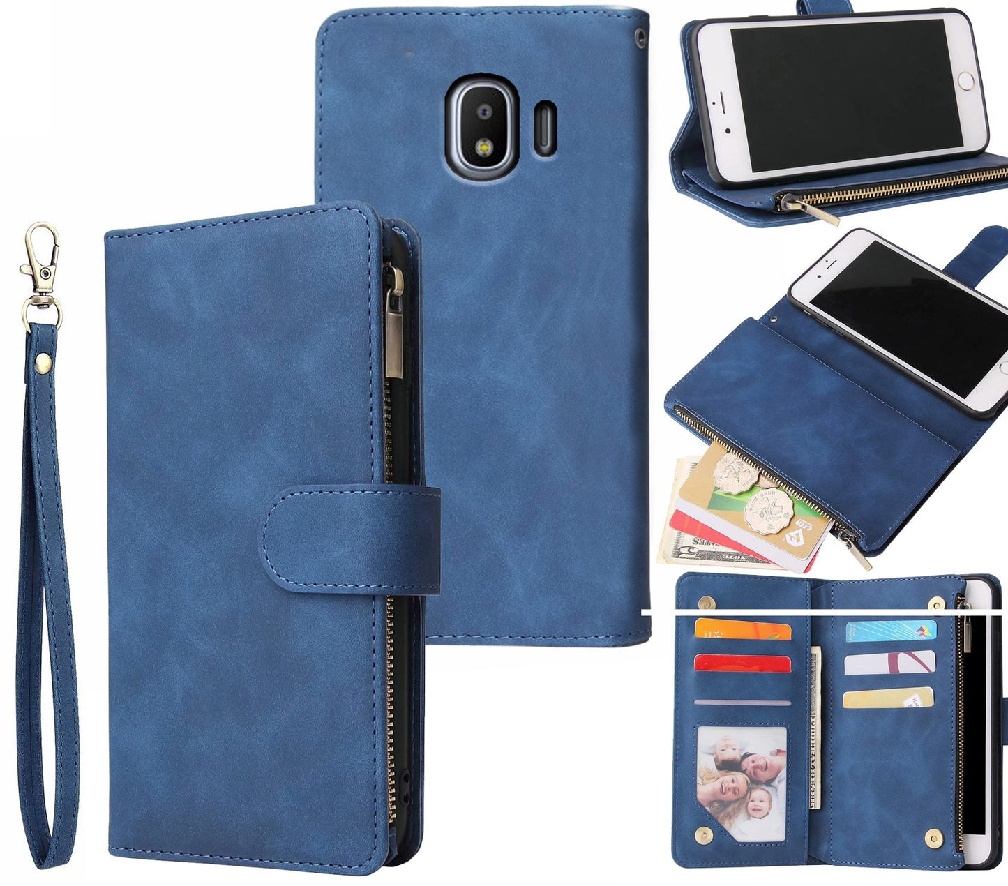 Samsung Galaxy J4 Case Wallet Cover Blue