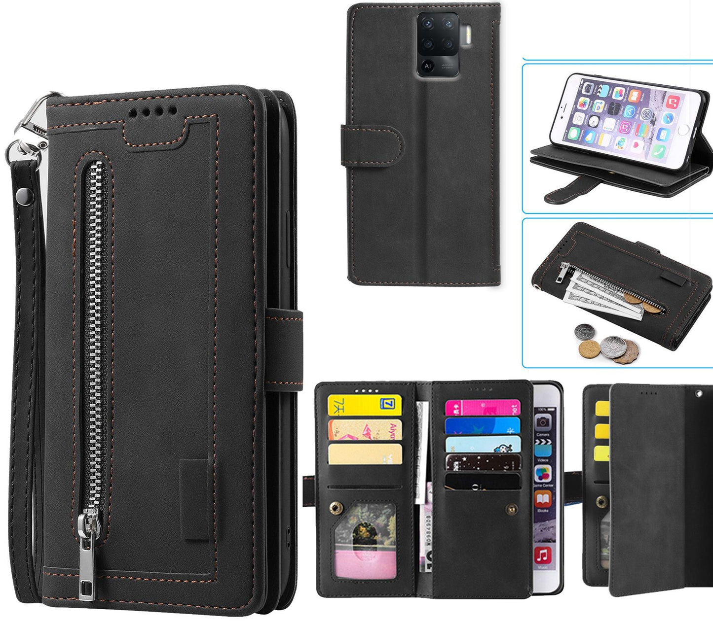 Oppo A94 Case Wallet Cover Black