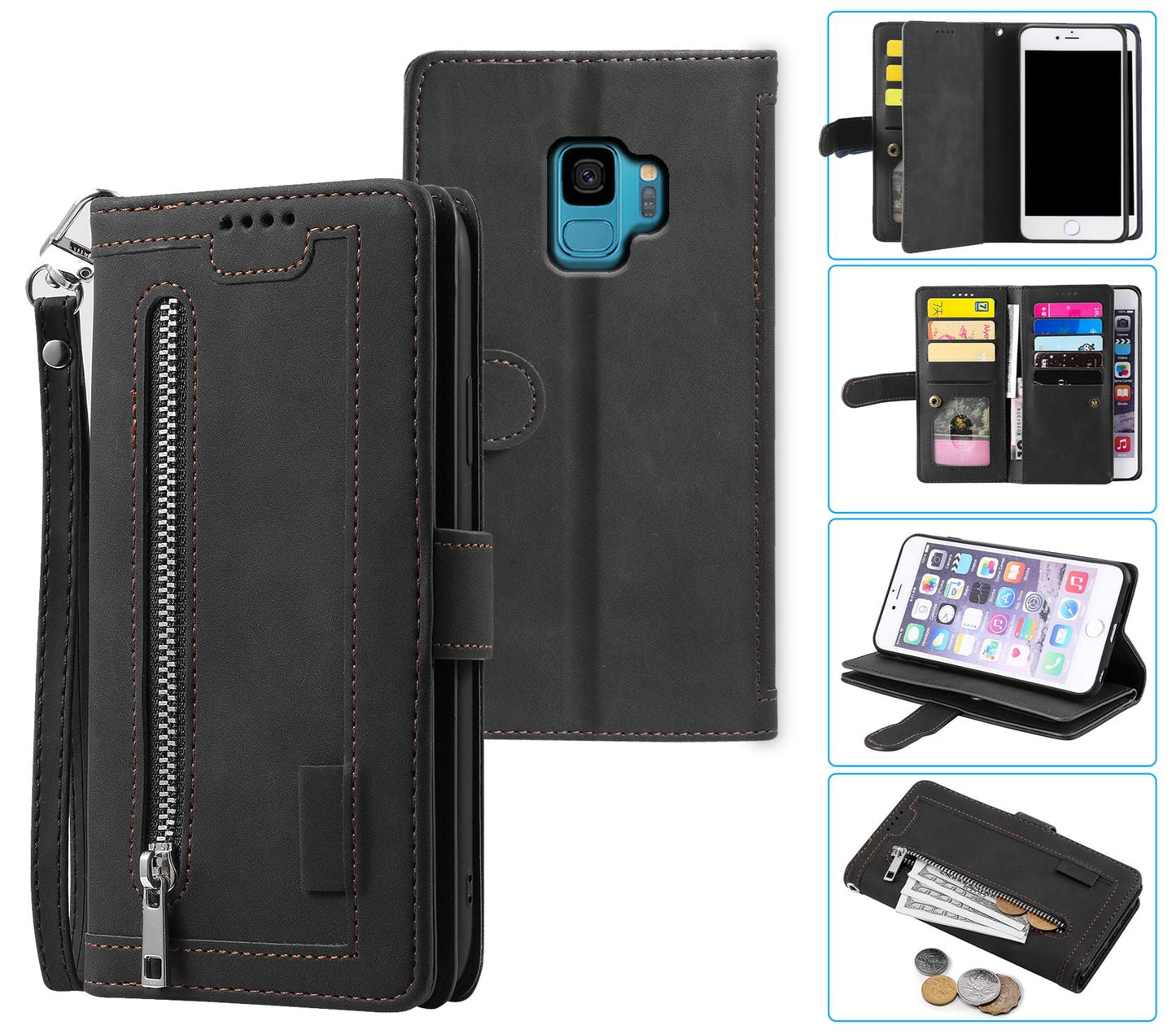 Samsung Galaxy S9 Case Wallet Cover Black