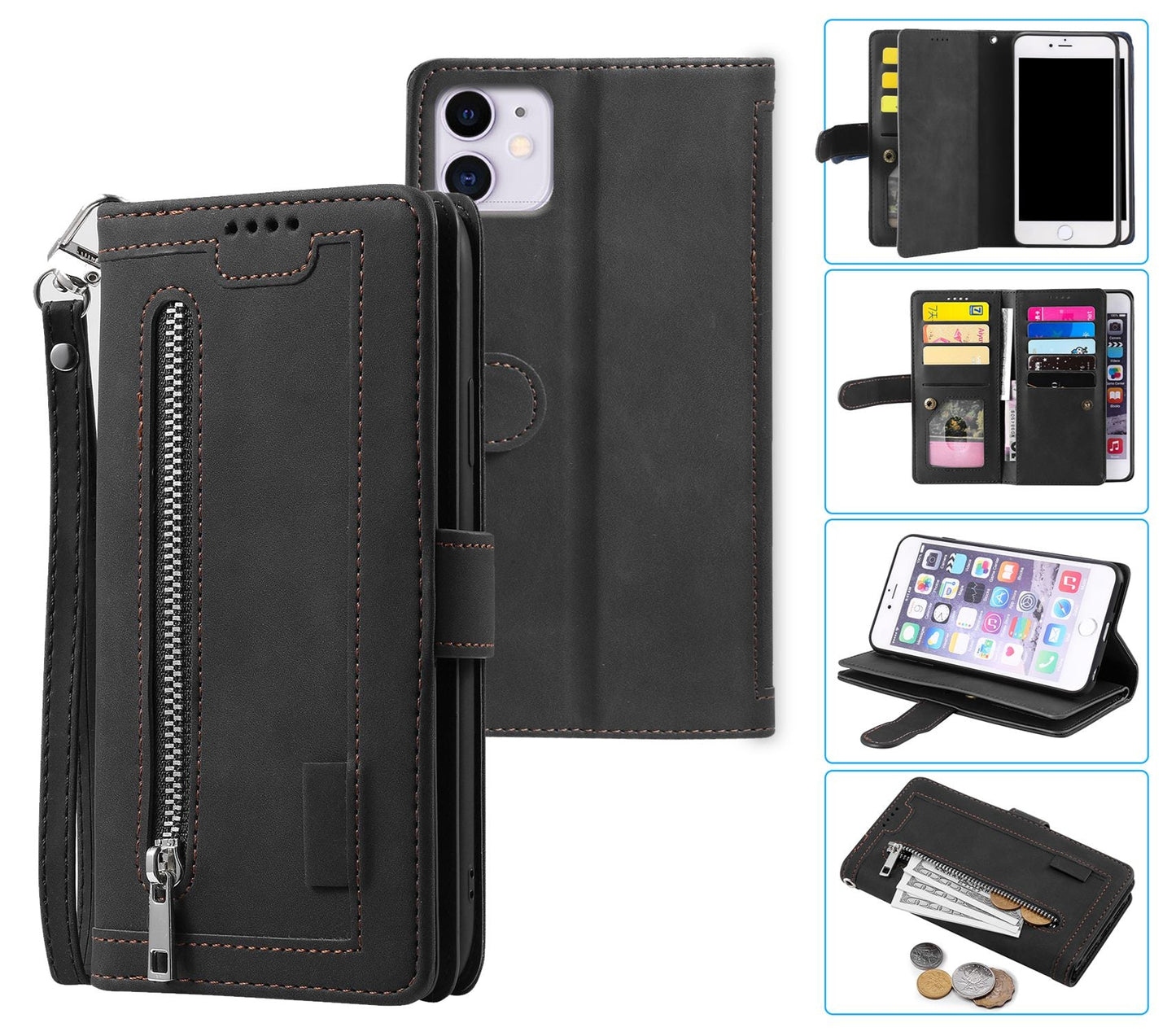 iPhone 12 Case Wallet Cover Black