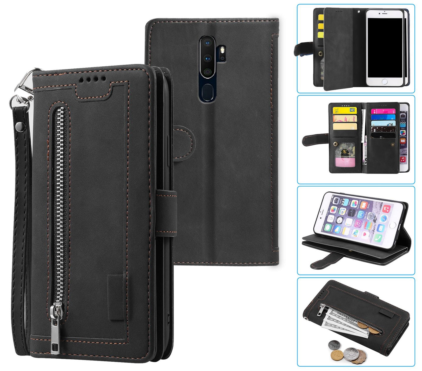 Oppo A9 Case Wallet Cover Black