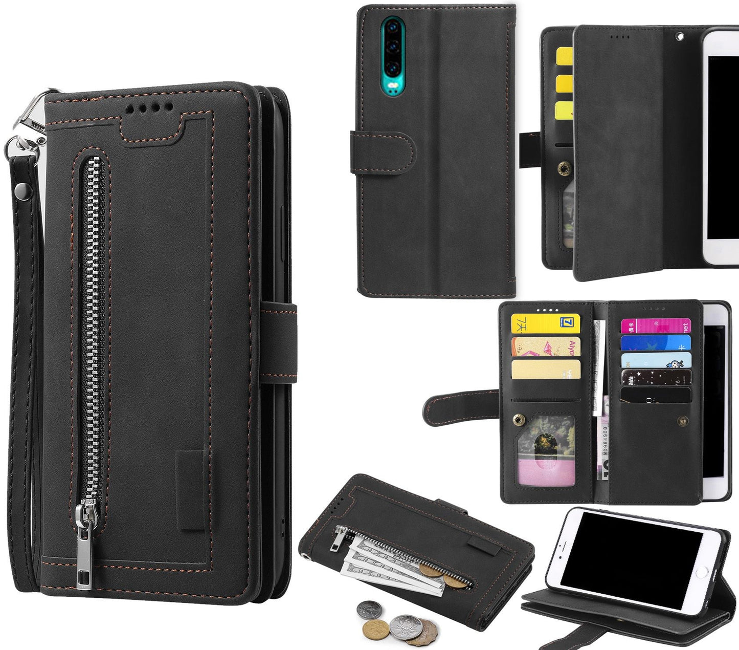 Huawei P30 Case Wallet Cover Black