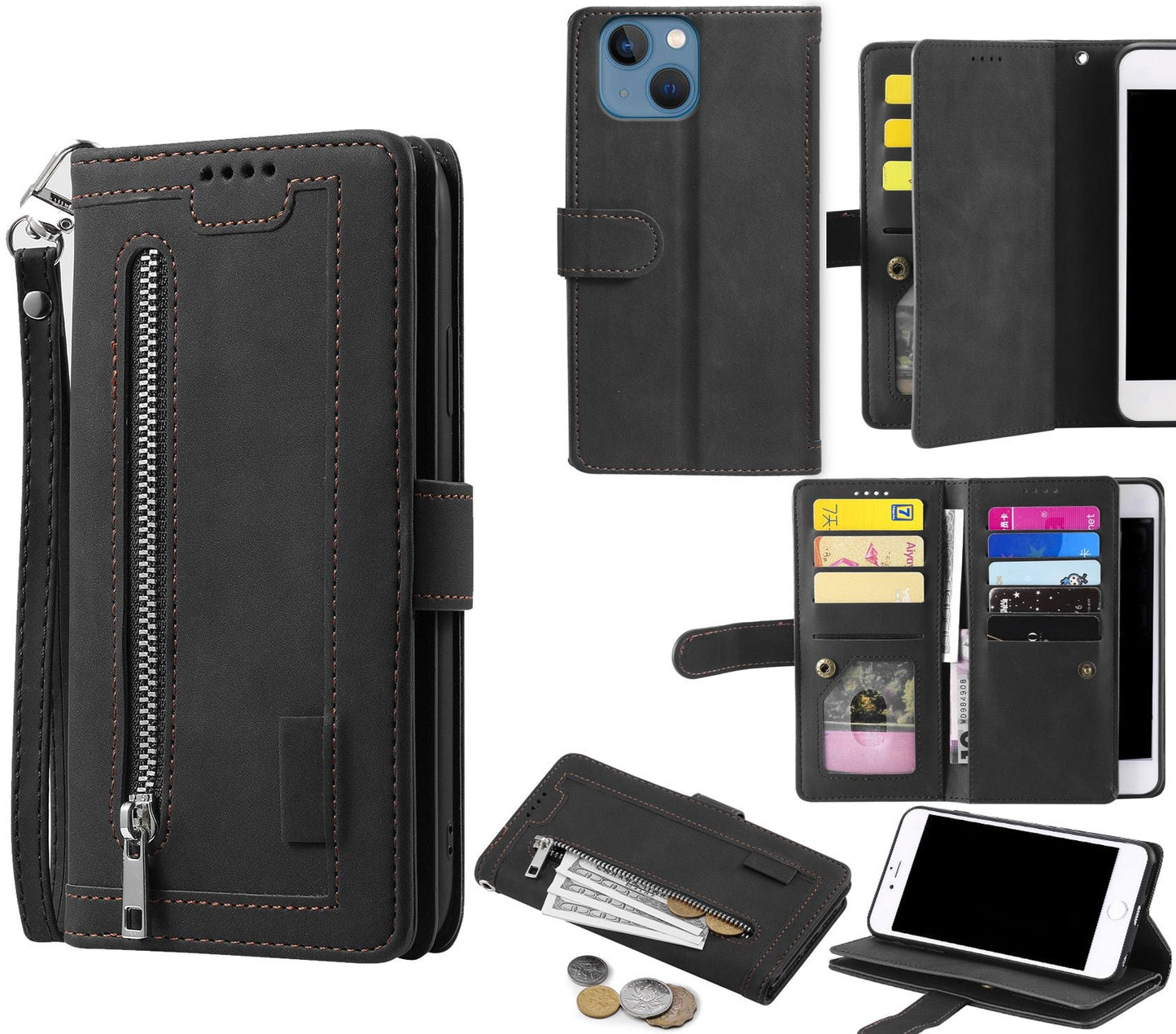 Iphone 14 Case Wallet Cover Black