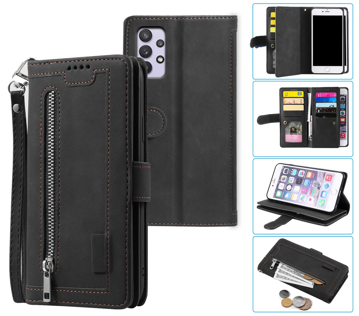 Samsung Galaxy A72 Case Wallet Cover Black