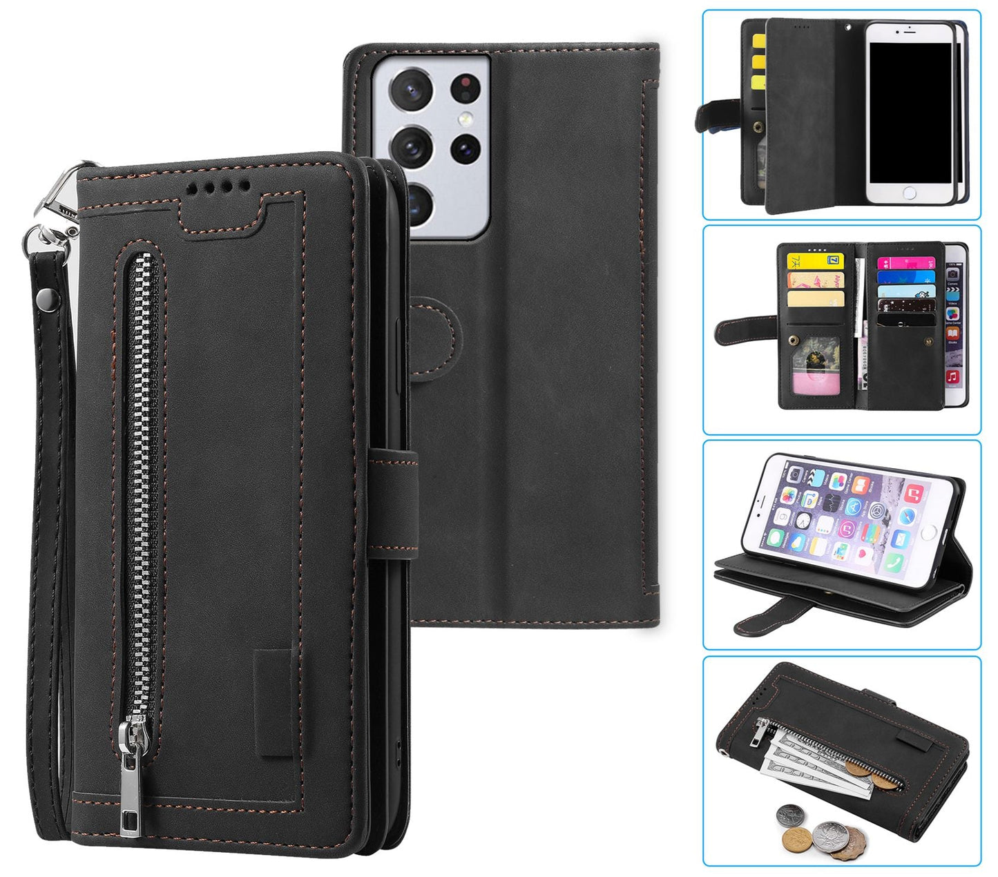 Samsung Galaxy S22 Ultra Case Wallet Cover Black