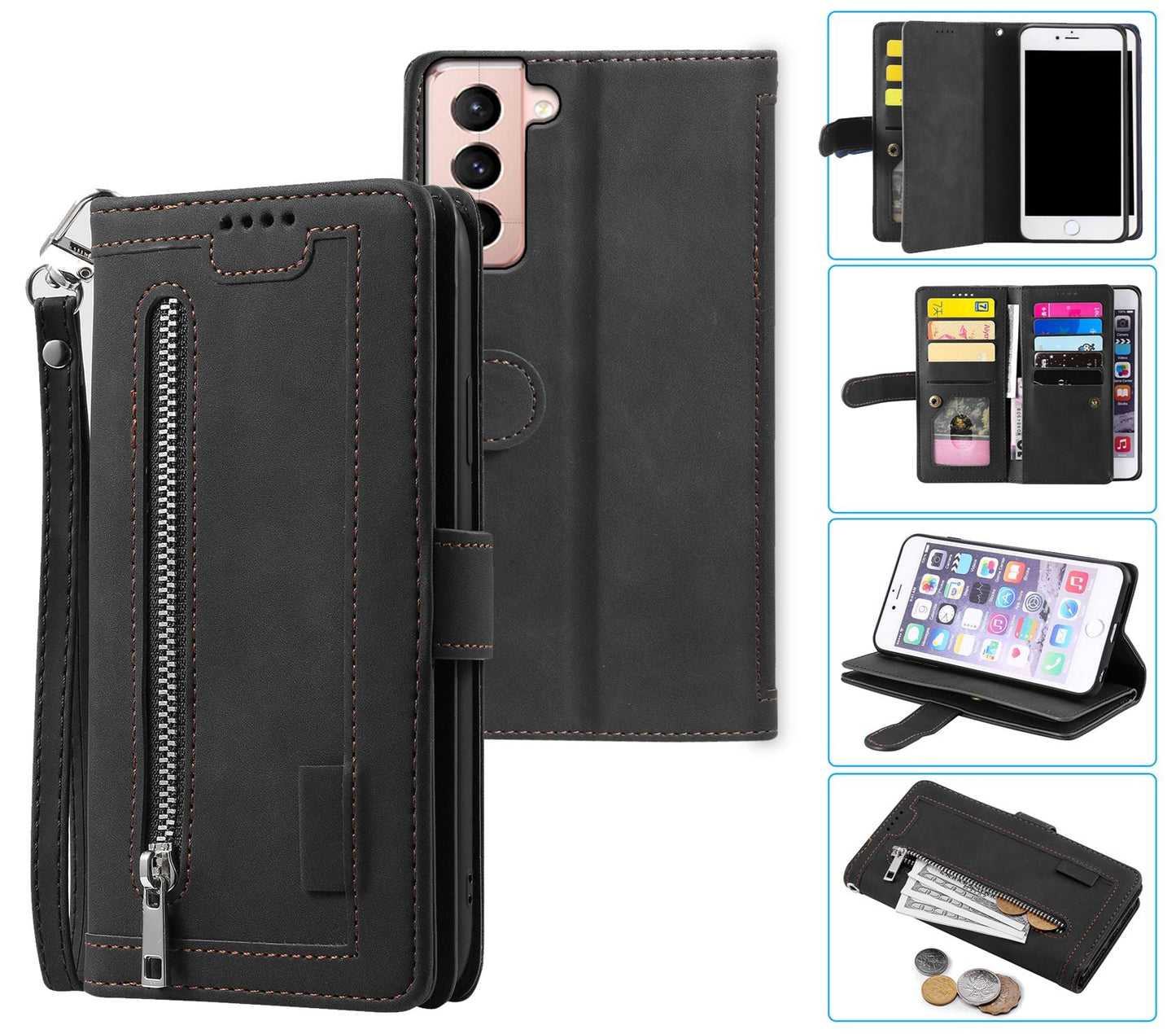 Samsung Galaxy S21 Case Wallet Cover Black