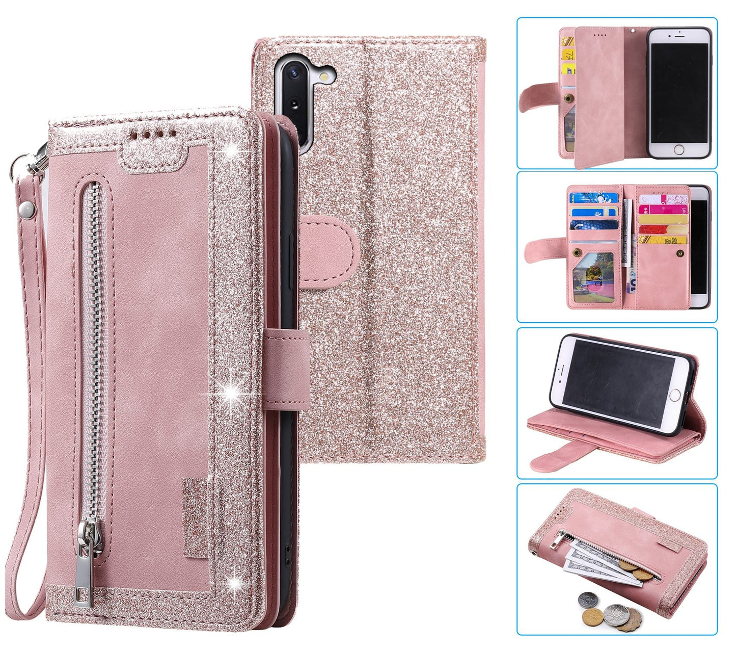 Samsung Galaxy Note 10 Case Wallet Cover Glitter Rose Gold