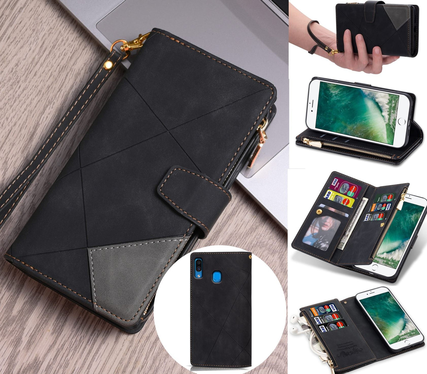 Samsung Galaxy A30 Case Wallet Cover Black