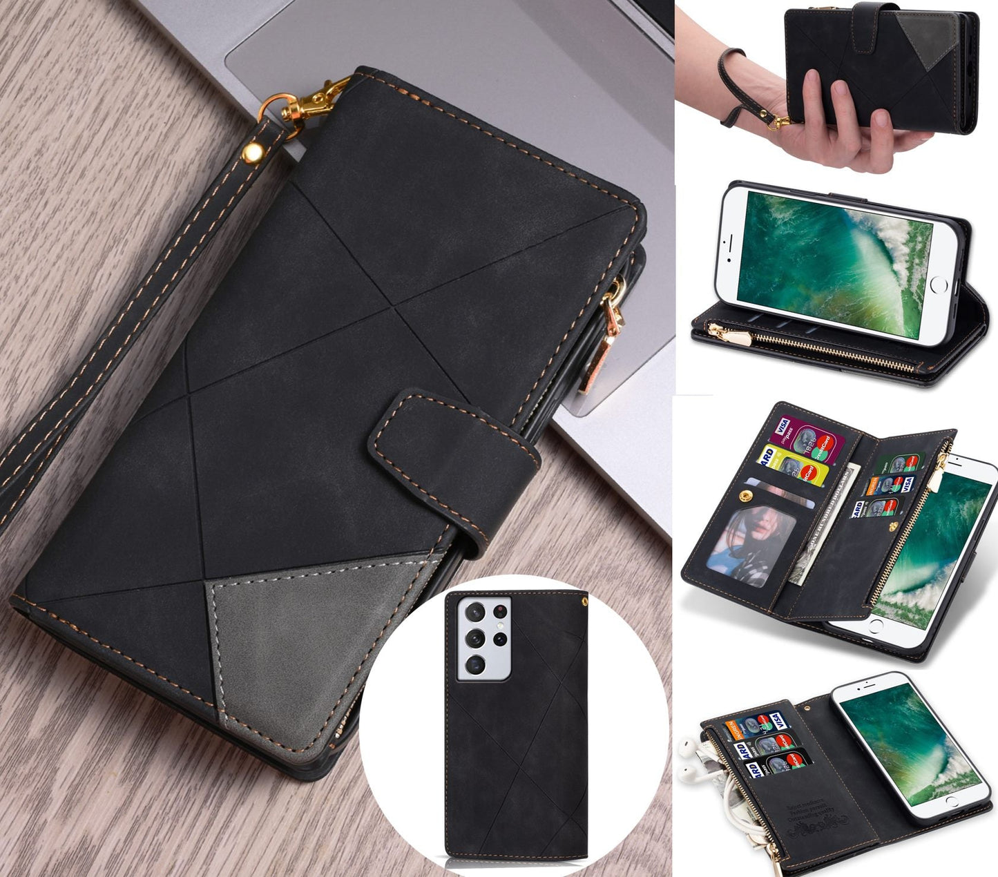 Samsung Galaxy S22 Ultra Case Wallet Cover Black