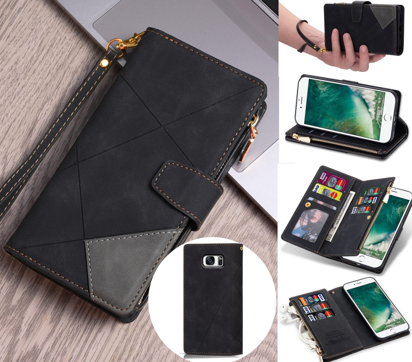 Samsung Galaxy S7 Case Wallet Cover Black