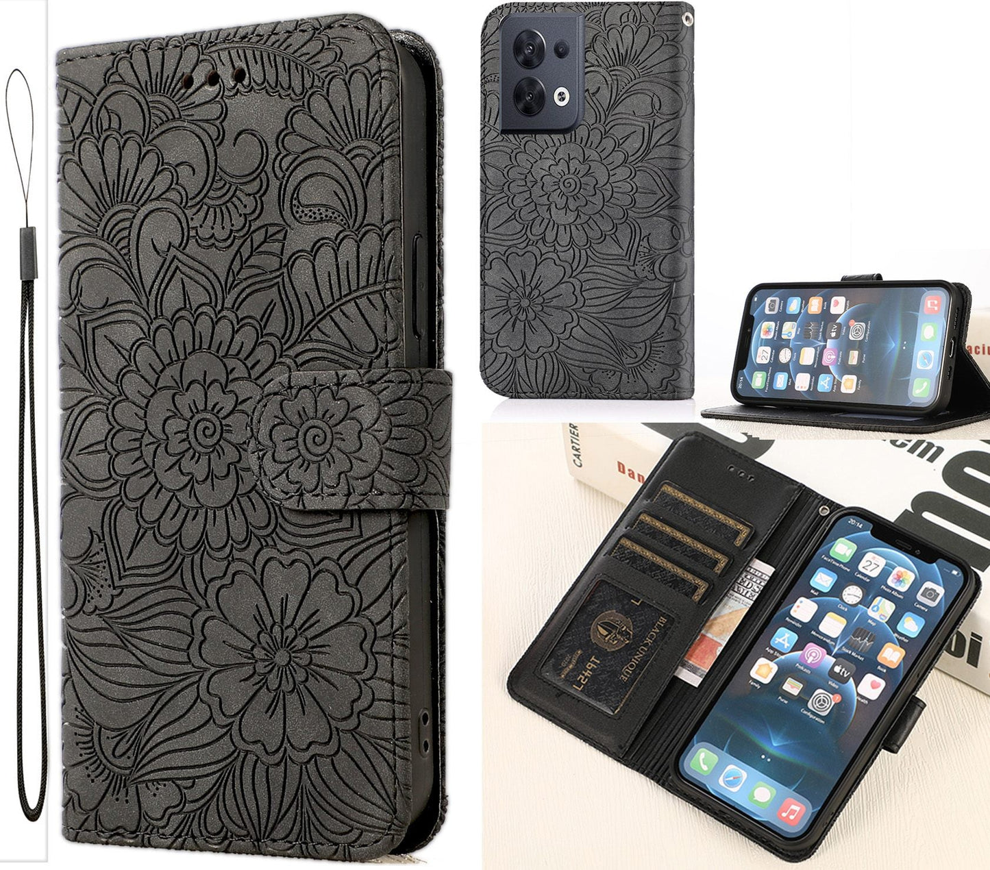 Oppo Reno 8 Case Wallet Cover Gray