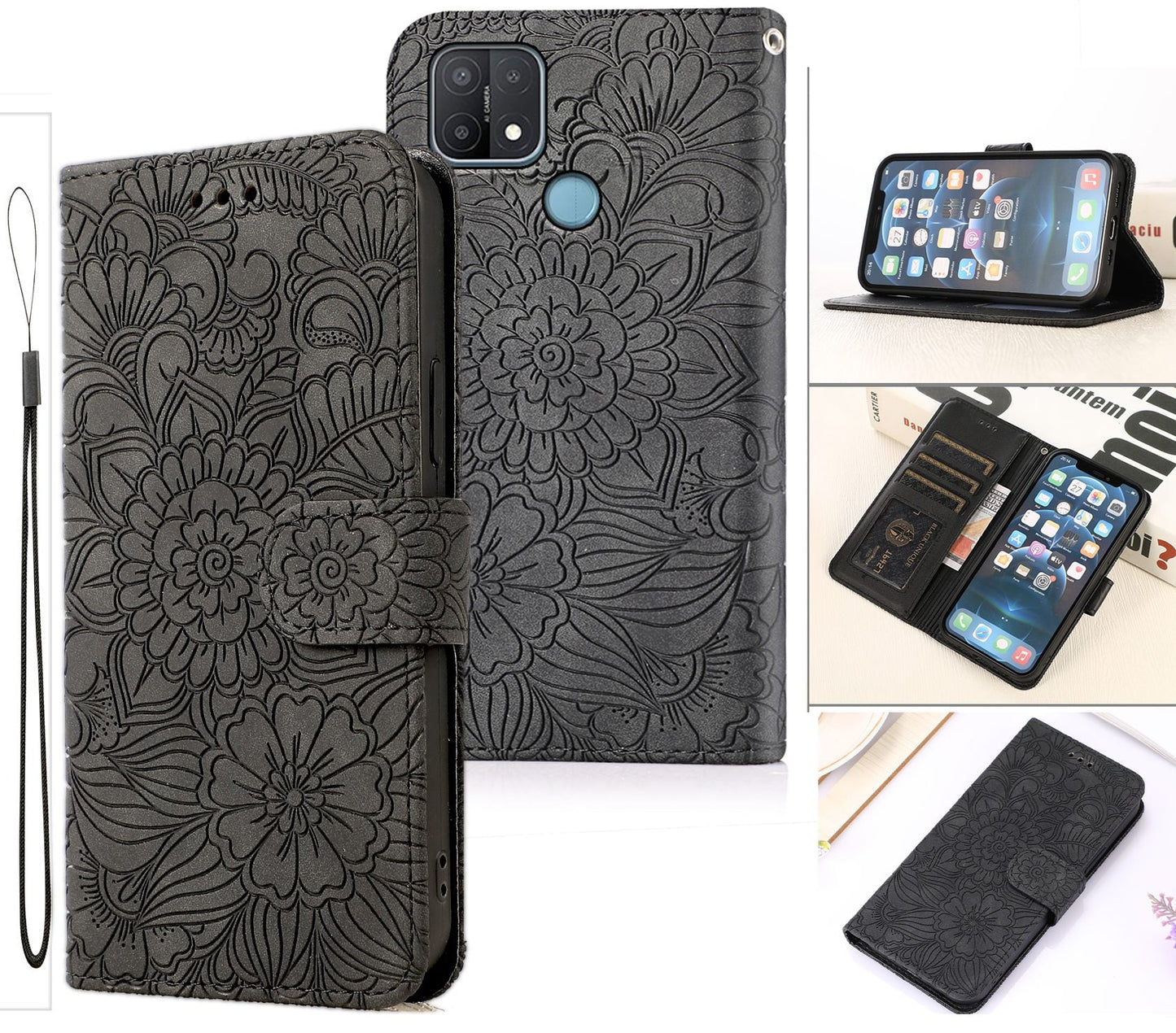 Oppo A15 Case Wallet Cover Gray