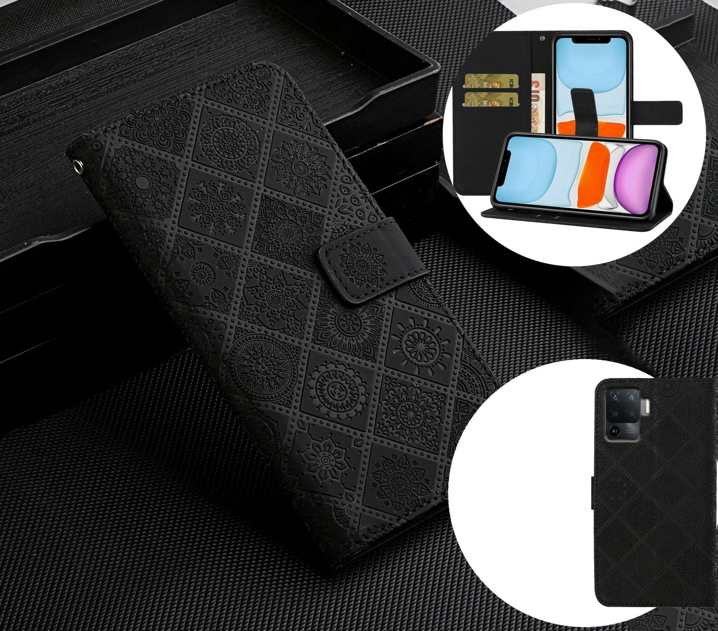 Oppo A94 Case Wallet Cover Gray
