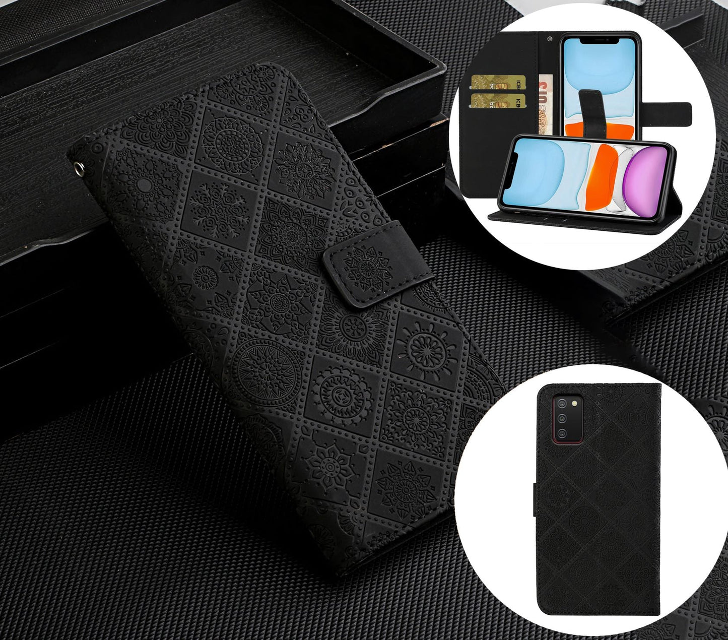 Samsung Galaxy A04S Case Wallet Cover Black