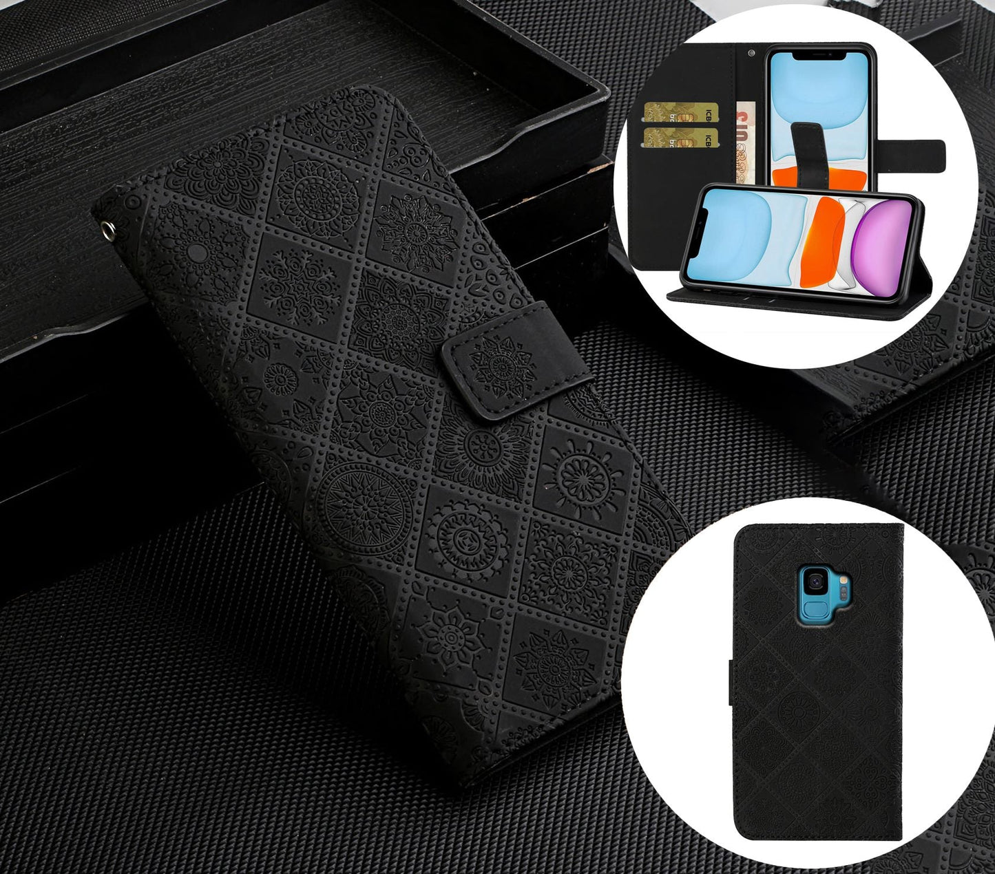 Samsung Galaxy S9 Case Wallet Cover Black