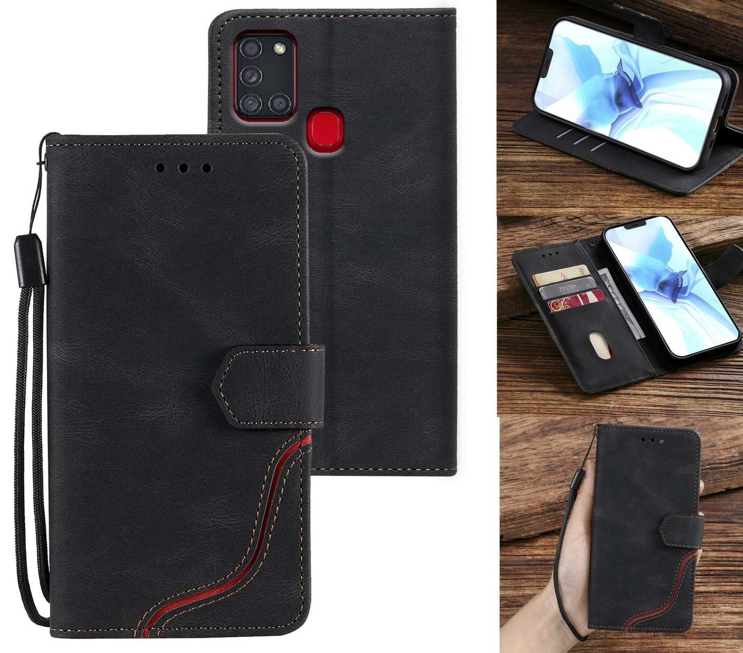 Samsung Galaxy A21S Case Wallet Cover Black