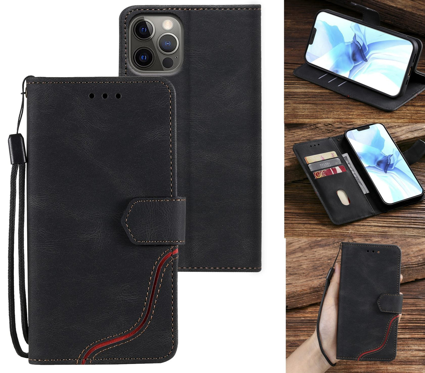 iPhone 13 Pro Case Wallet Cover Black