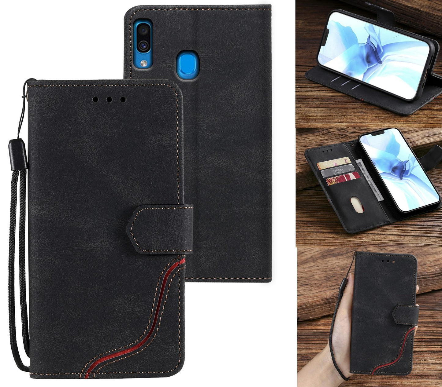 Samsung Galaxy A20 Case Wallet Cover Black
