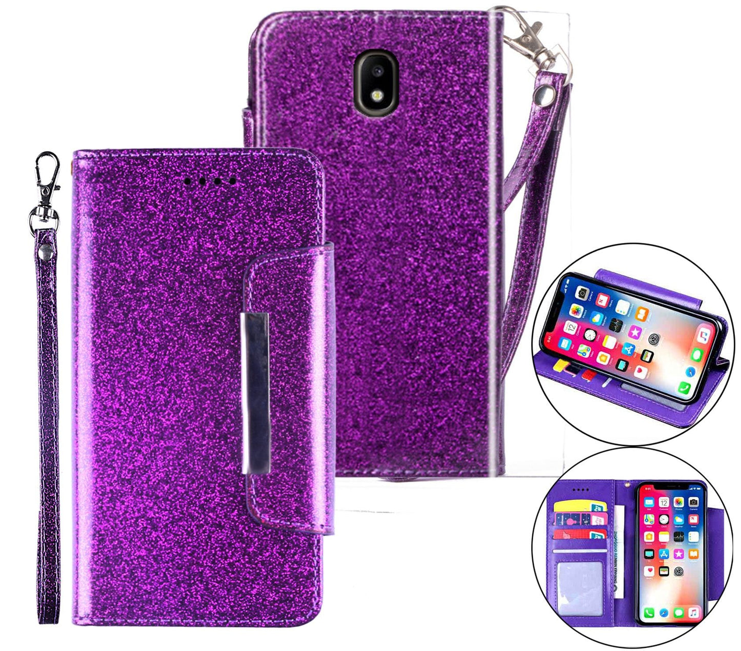 Samsung Galaxy J7 Pro Case Wallet Cover Glitter Purple