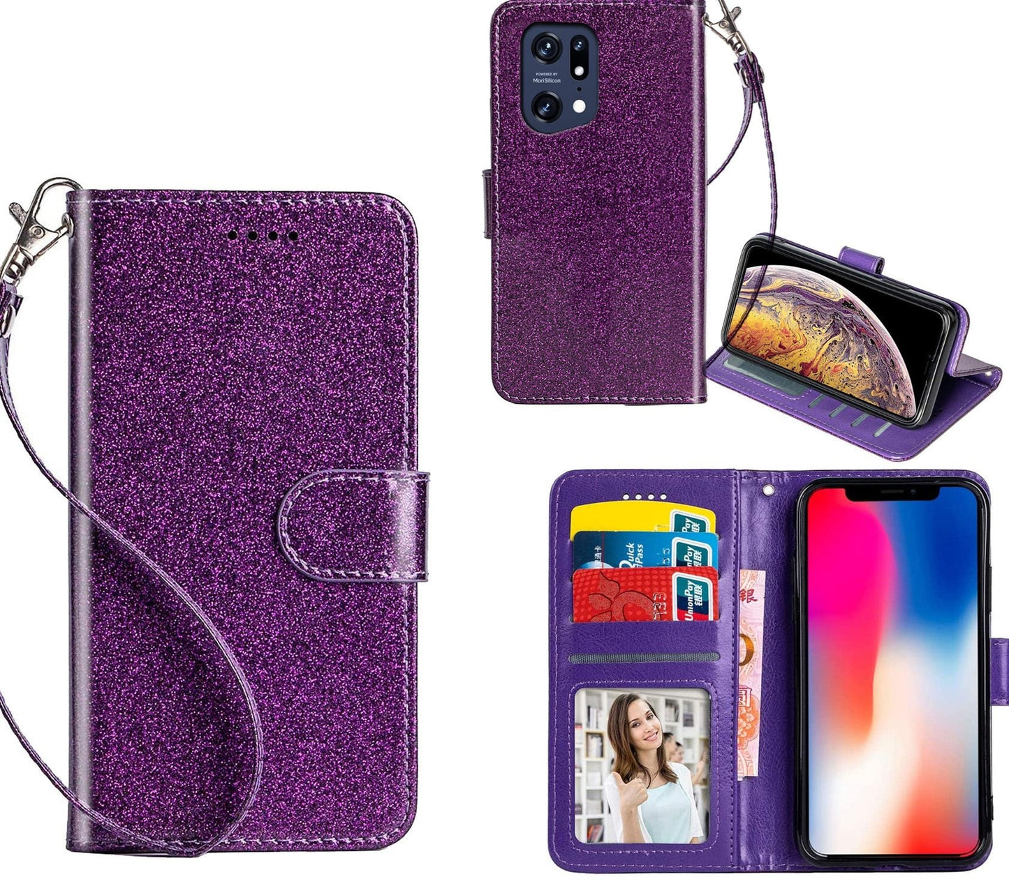 Oppo X5 Case Wallet Cover Glitter Purple