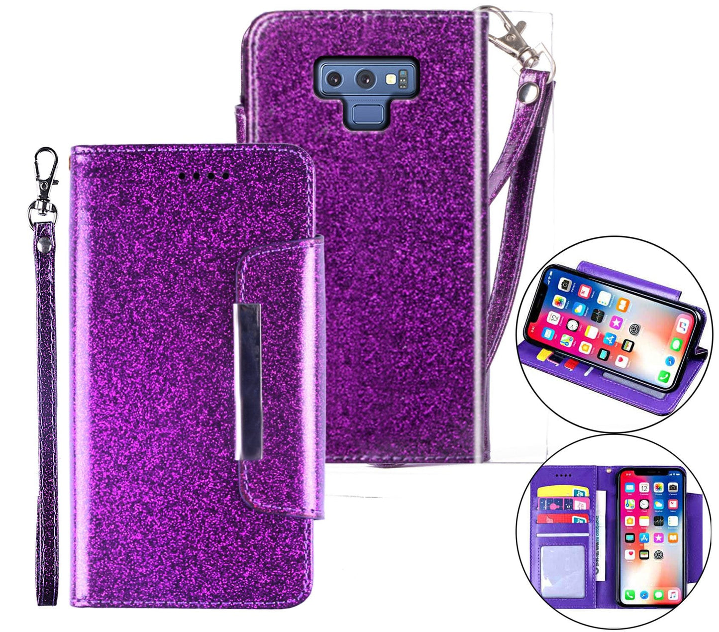 Samsung Galaxy Note 9 Case Wallet Cover Glitter Purple