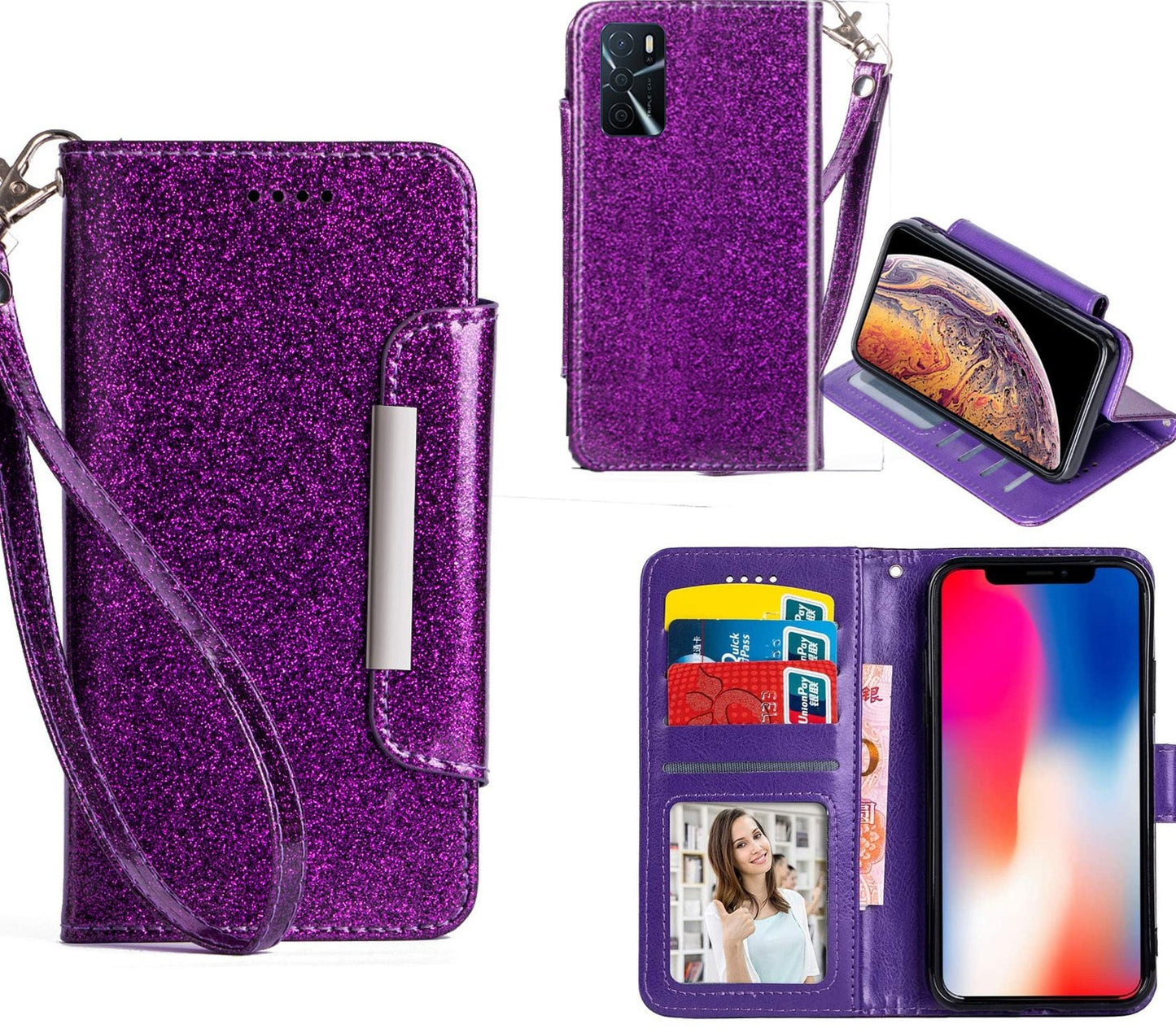 Oppo A16S Case Wallet Cover Glitter Purple