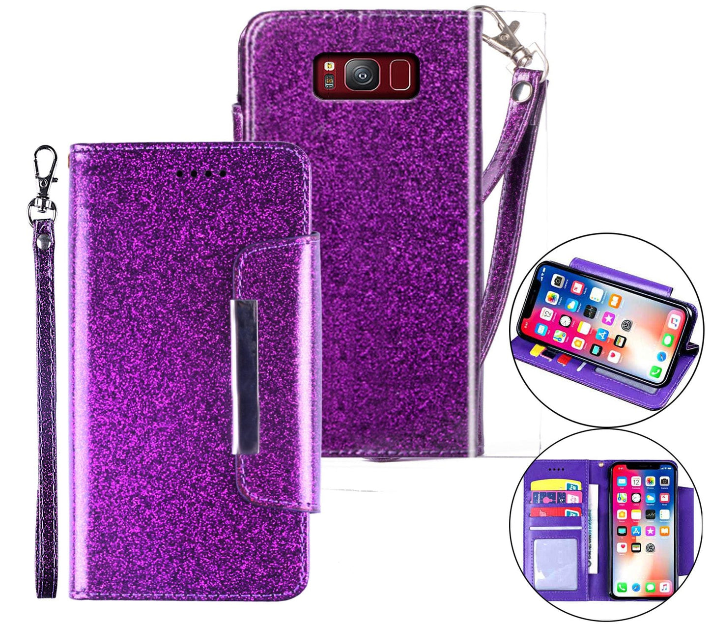 Samsung Galaxy S8 Case Wallet Cover Glitter Purple