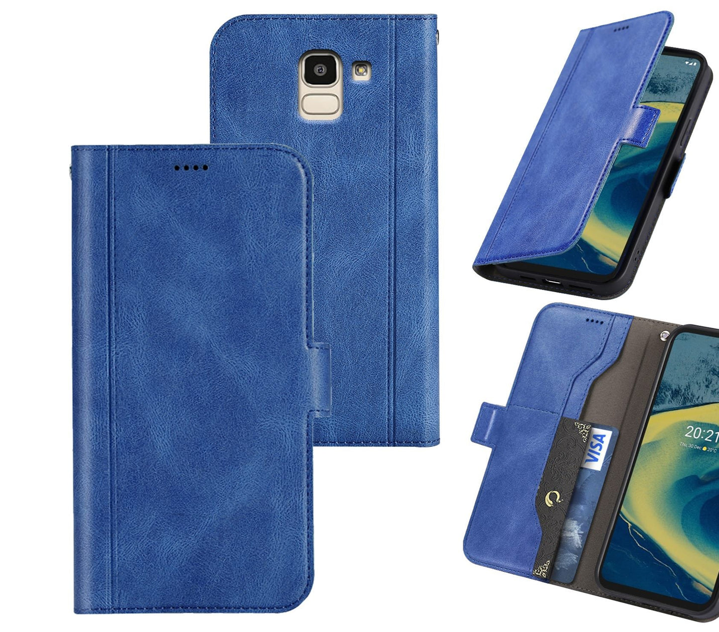 Samsung Galaxy J6 Case Wallet Cover Blue