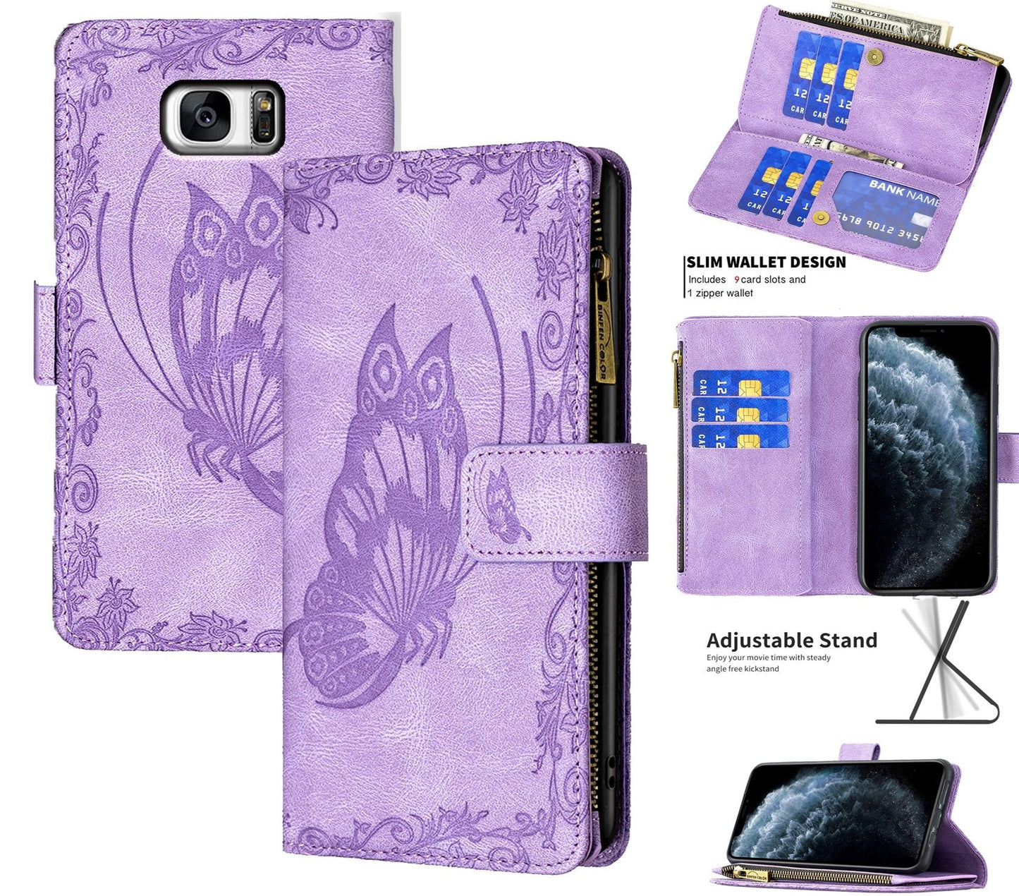 Samsung Galaxy S7 Edge Case Wallet Cover Purple