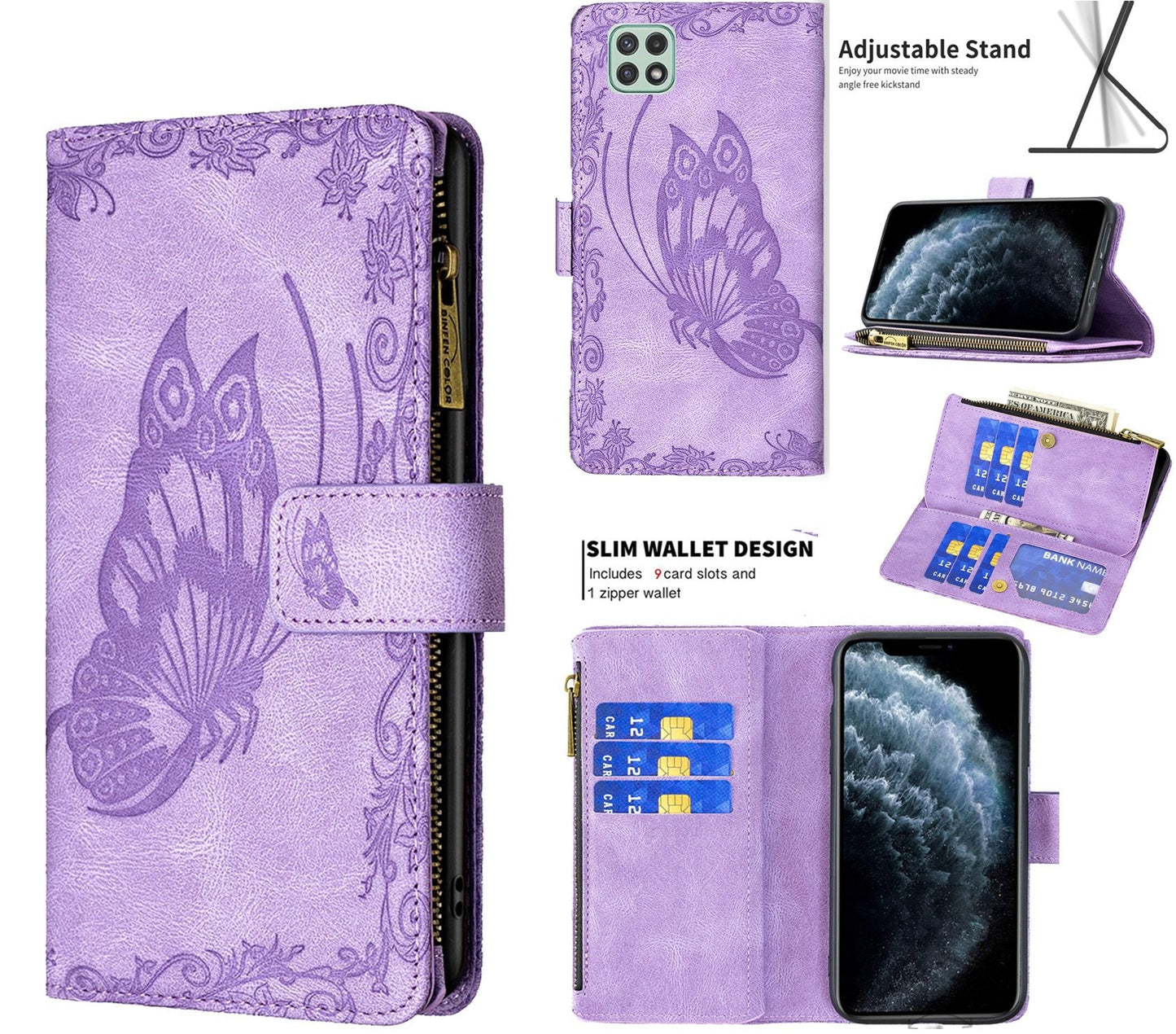 Samsung Galaxy A22 Case 5G Wallet Cover Purple