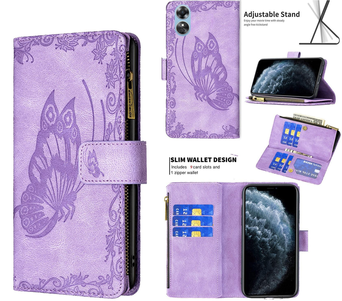 Oppo A17 Case Wallet Cover Purple