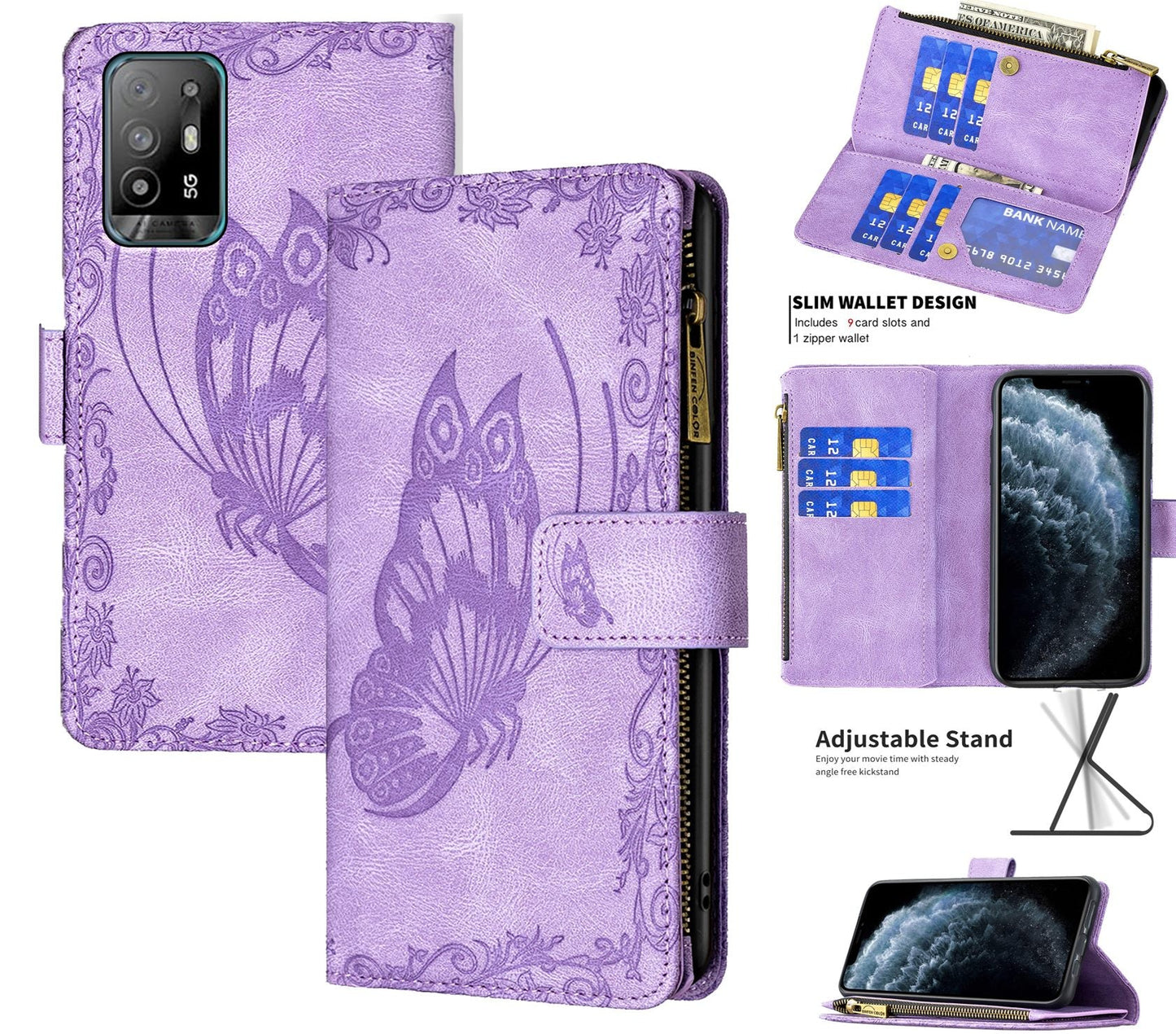 Oppo A74 Case 5G Wallet Cover Purple