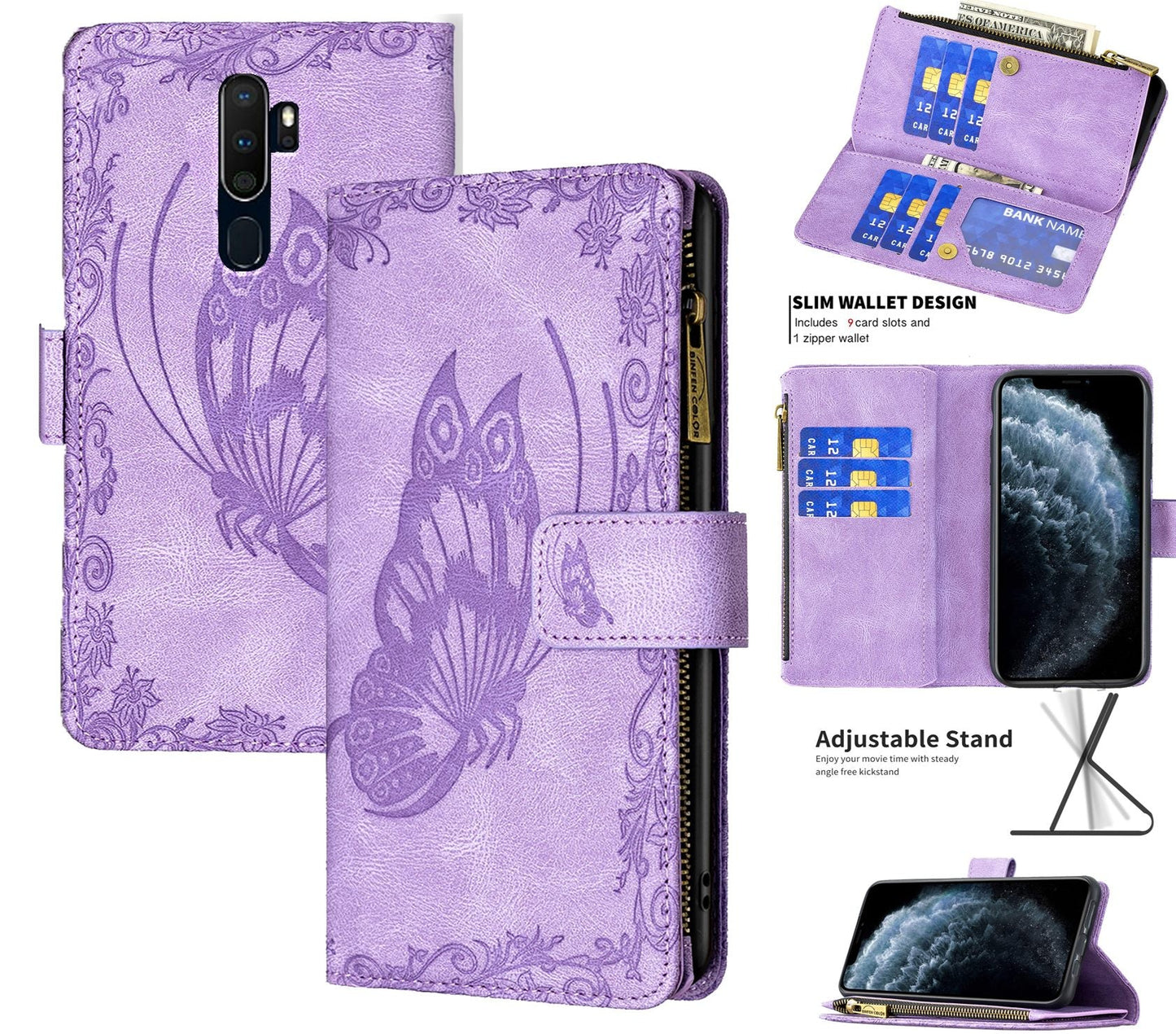 Oppo A9 Case Wallet Cover Purple