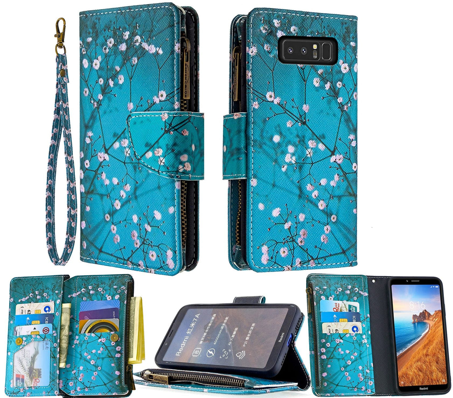 Samsung Galaxy Note 8 Case Wallet Cover Blossom Green