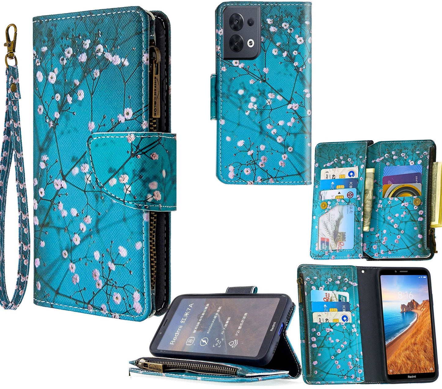 Oppo Reno 8 Case Wallet Cover Blossom Green