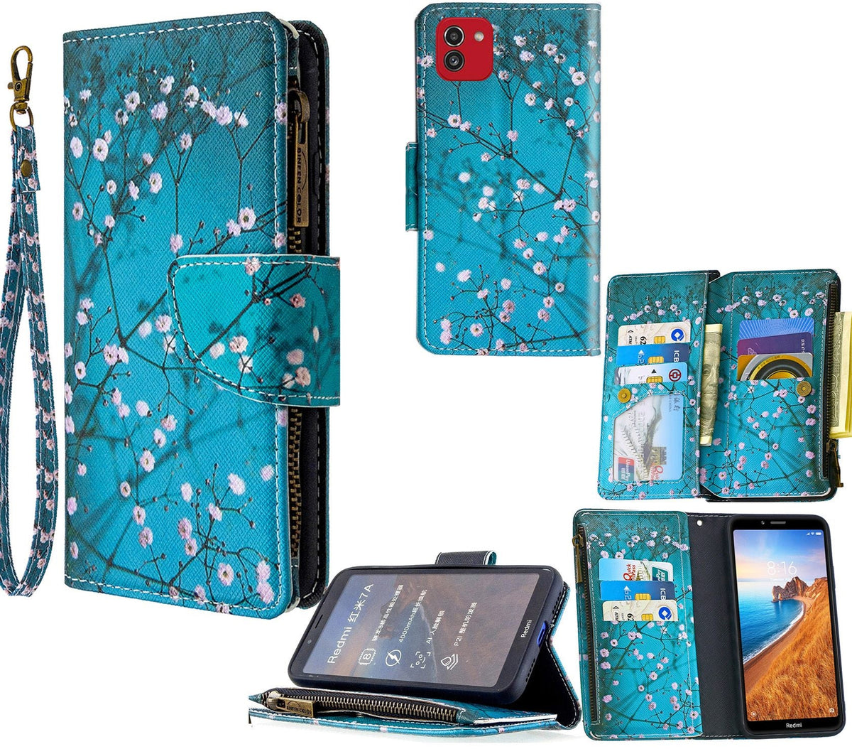 Samsung Galaxy A03 Case Wallet Cover Blossom Green